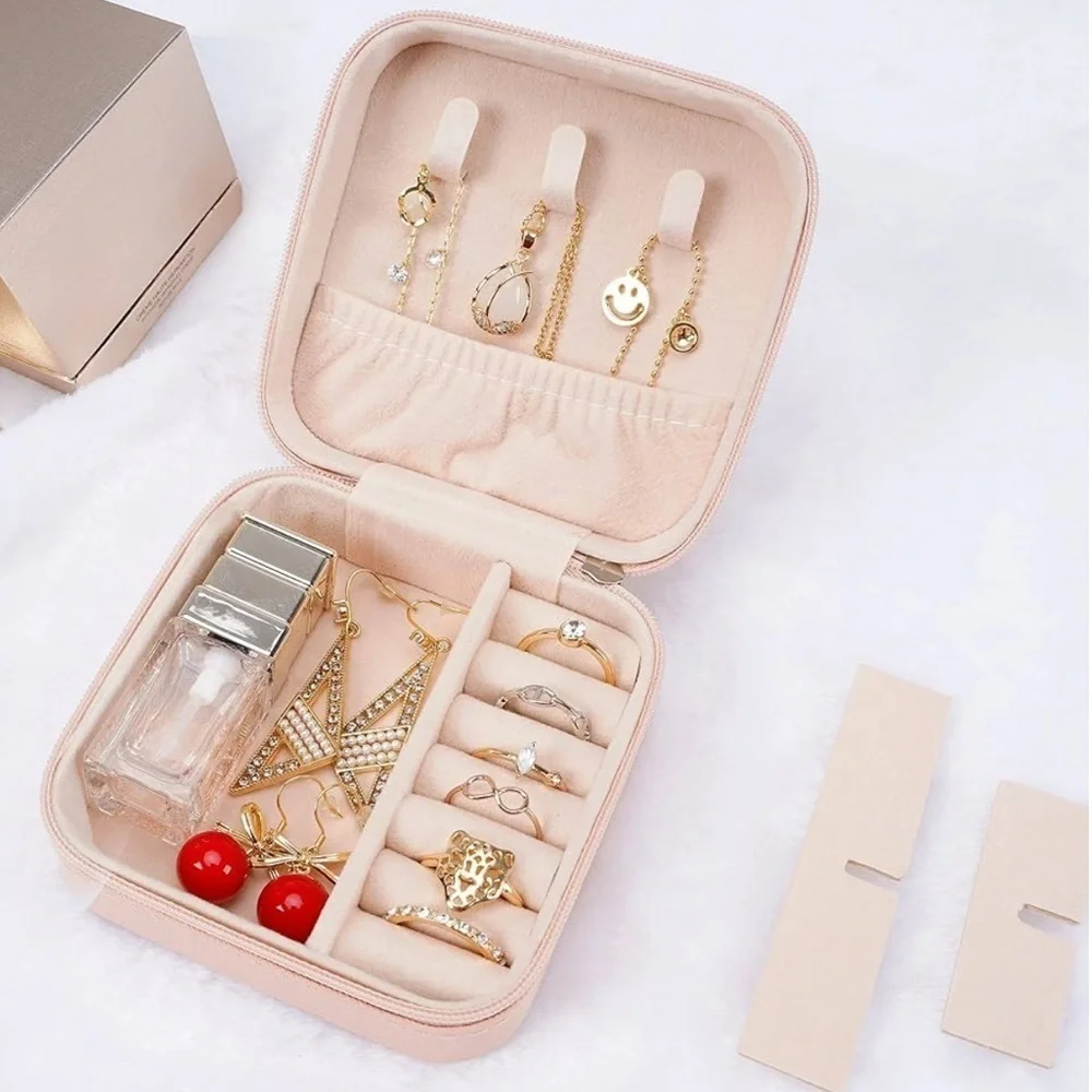 NWT Portable Travel Mini Jewelry Box Organizer Zip Case Storage Rings Earrings